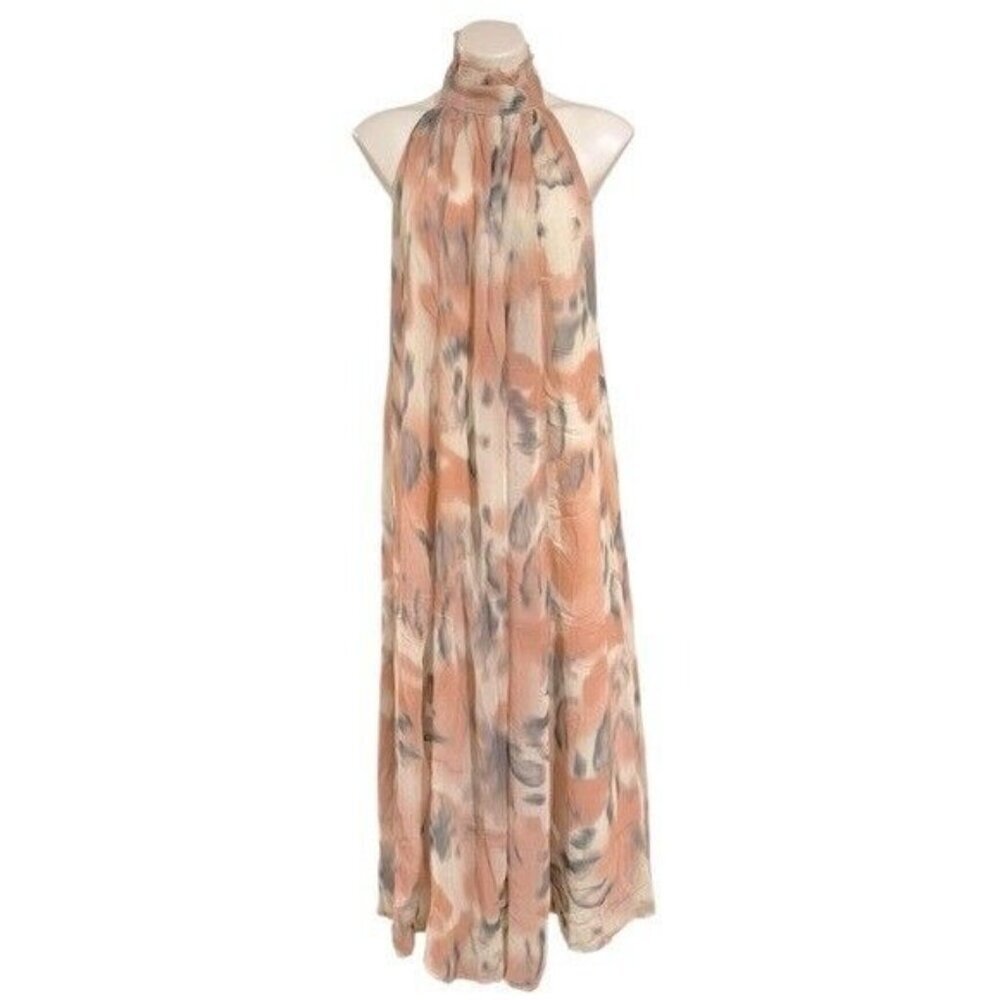 ANTHROPOLOGIE Maeve Sheer Printed Halter Maxi Dress Open Back Size 1X NEW - Picture 2 of 16